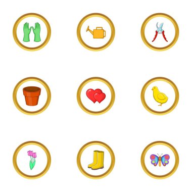 Bahar bahçe Icons set, karikatür tarzı