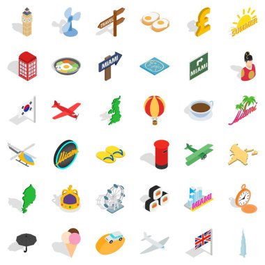 Tatil Icons set, izometrik stili
