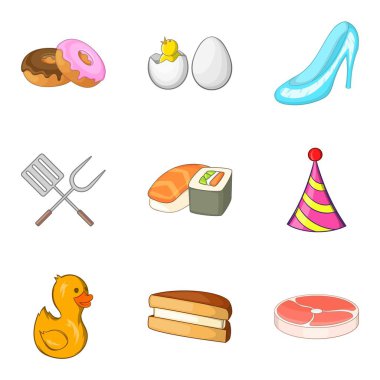 Mükemmel bir doğum günü Icons set, karikatür tarzı