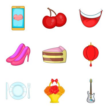 Romantik akşam simgeler ayarla, tarzı çizgi film