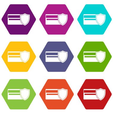 Kredi kartı ve kalkan kutsal kişilerin resmi renk altı yüzlü ayarla