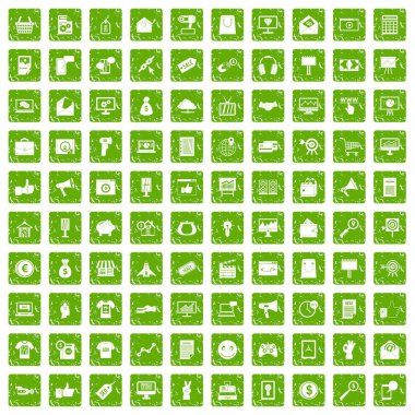 100 internet pazarlama simgeler grunge yeşil ayarla