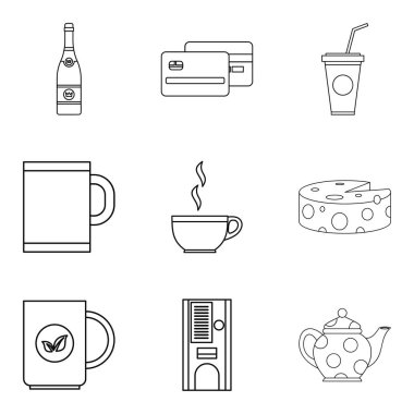 Çay salonu simge seti, anahat stili