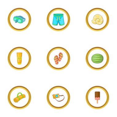 Plaj partisi Icons set, karikatür tarzı