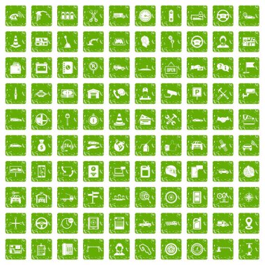 100 otomatik hizmet merkezi simgeler grunge yeşil ayarla