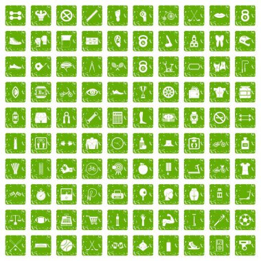 100 kettlebell simgeler grunge yeşil ayarla