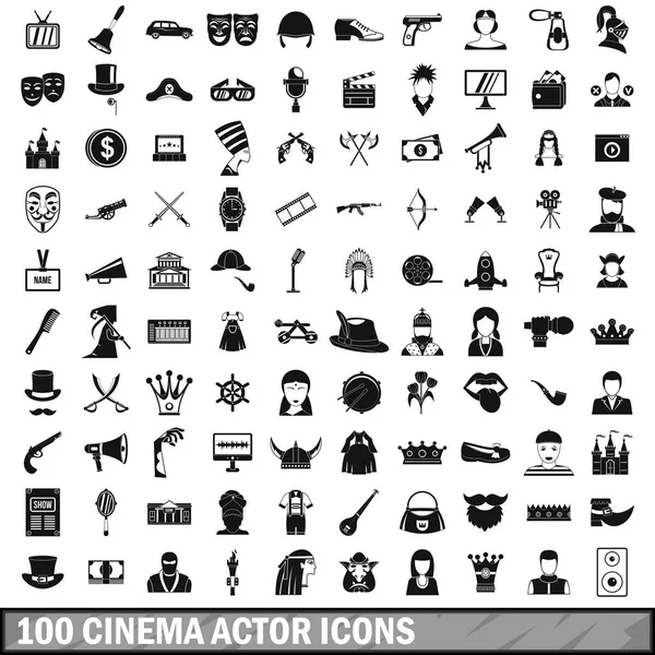 100 conjunto de ícones de ator de cinema, estilo simples —  Vetores de Stock