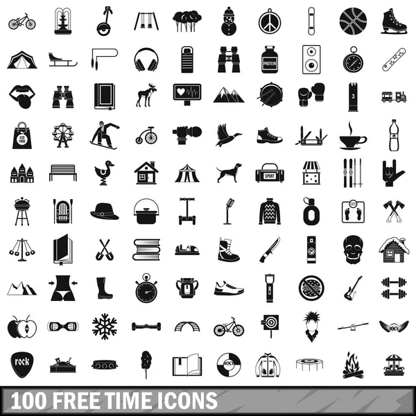 100 ingyenes ikonok időbeállítás, egyszerű stílus — Stock Vector