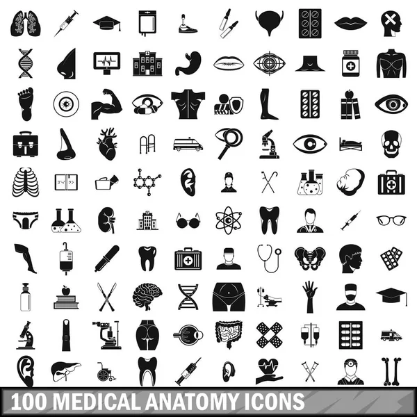 100 medical anatomy icons set, simple style — Stock Vector