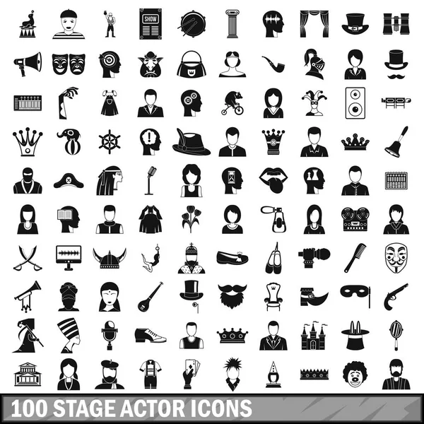 100 sahne aktör Icons set, basit tarzı