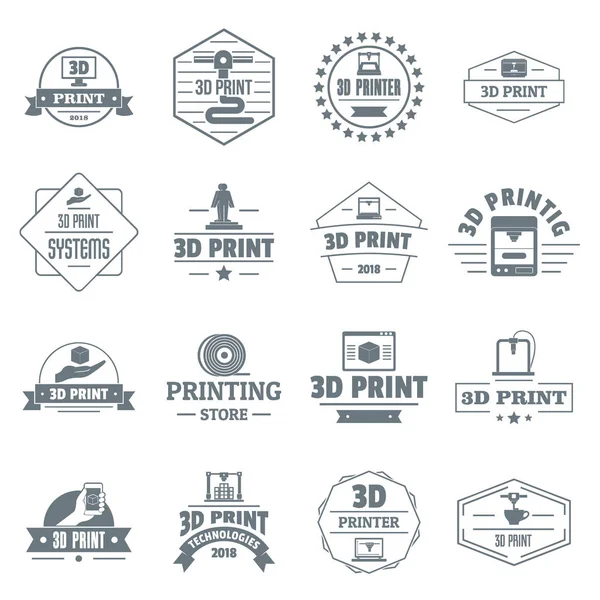 3D tisk logo ikony nastavit, jednoduchý styl — Stockový vektor