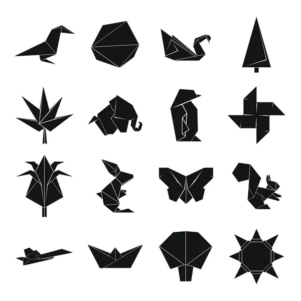 Origami icons set, simple style — Stock Vector