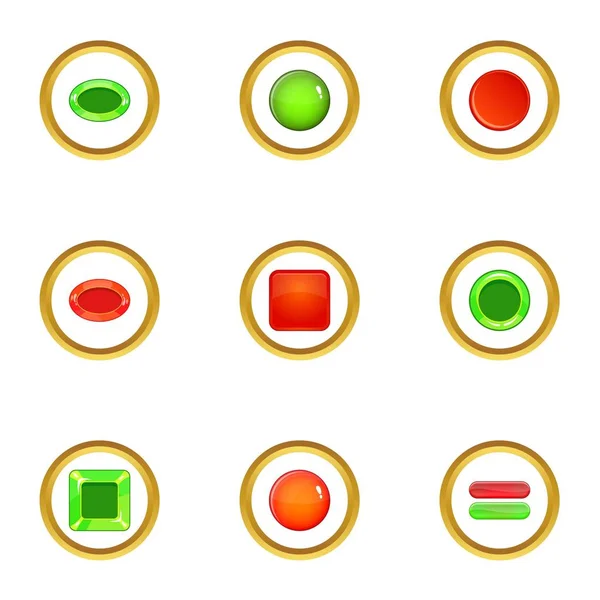 Set di icone con bottone web lucido, stile cartone animato — Vettoriale Stock