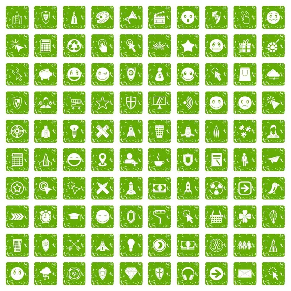 100 gränssnitt piktogram ikoner anger grunge grön — Stock vektor