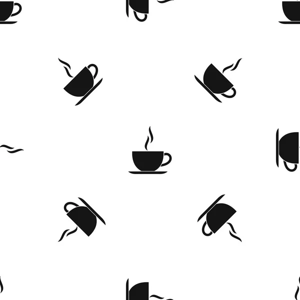 Cup of hot drink pattern seamless black — Stock Vector