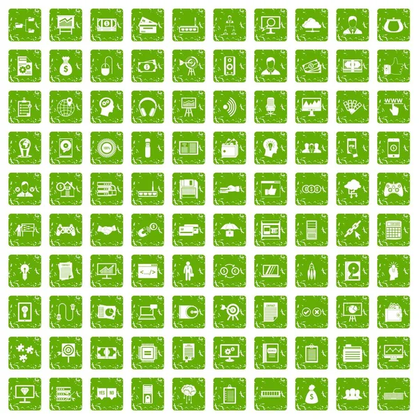 100 bu iş ikonları/simgeleri grunge yeşil ayarla