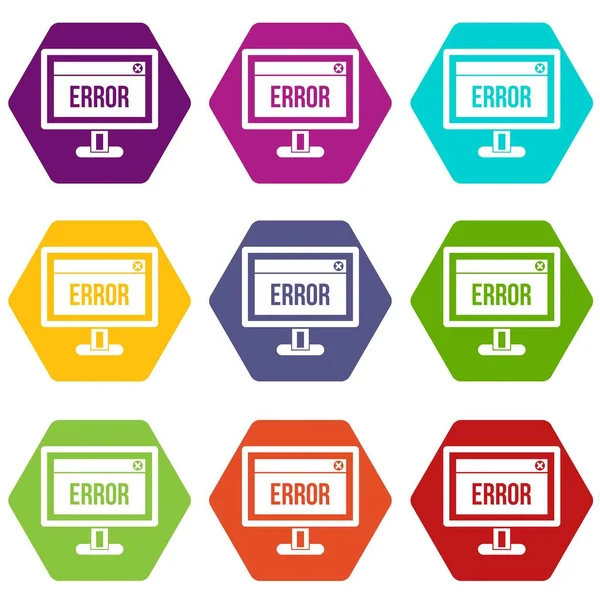 Sinal de erro em um ícone de monitor de computador definido cor hexaedro — Vetor de Stock