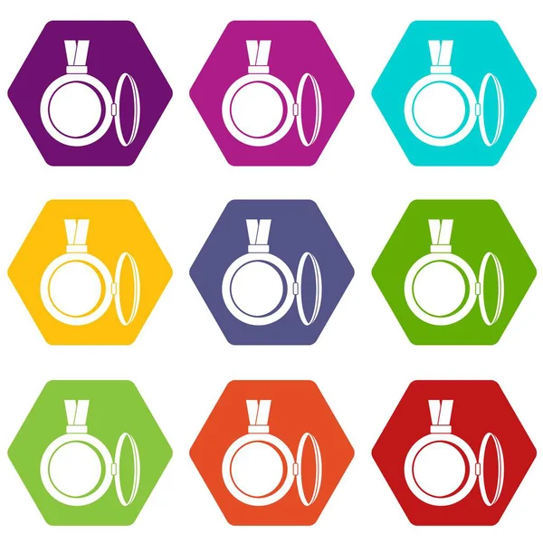 Renk altı yüzlü madalyon Icon set