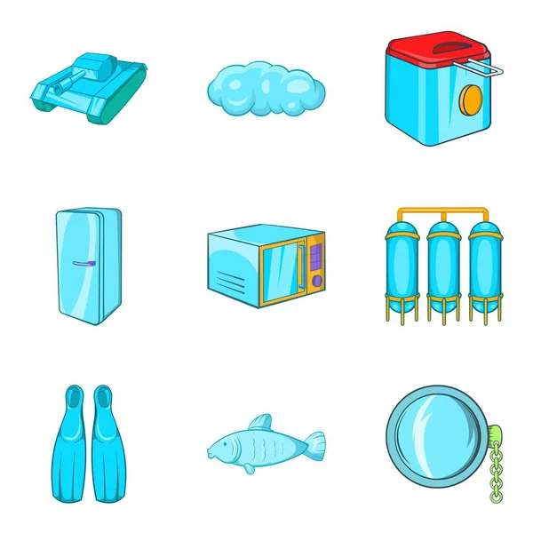 Set icone dell'attrezzatura barca, stile cartone animato — Vettoriale Stock