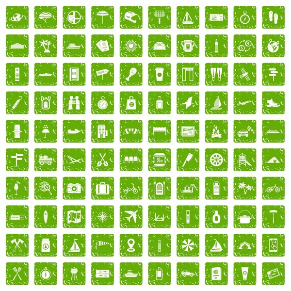 100 yolculuk simgeler grunge yeşil ayarla