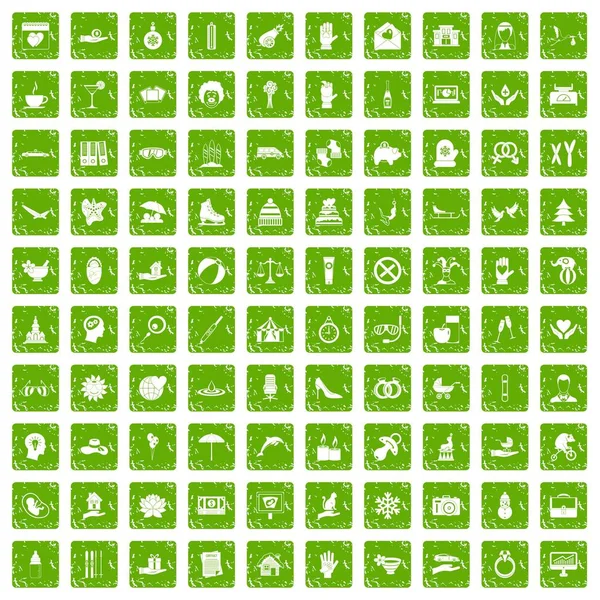 100 sevinç simgeler grunge yeşil ayarla