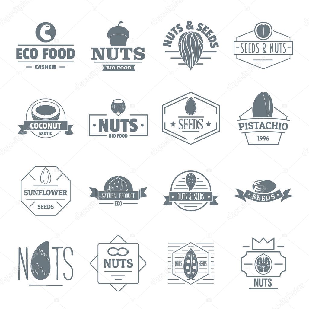 Nuts seeds logo icons set. Simple illustration of 16 nuts seeds logo vector icons for web
