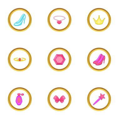 Prenses aksesuarları Icons set, karikatür tarzı
