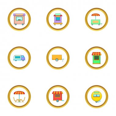 Sokak kiosk Icons set, karikatür tarzı