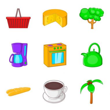 Ev gıda simge seti, karikatür tarzı