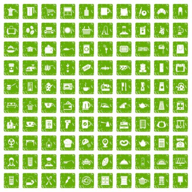 100 mutfak mutfak eşyaları simgeler grunge yeşil ayarla