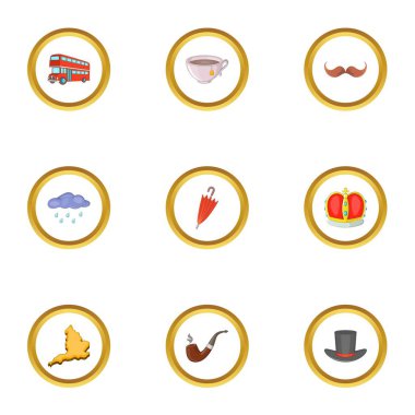 Tipik Londra Icons set, karikatür tarzı