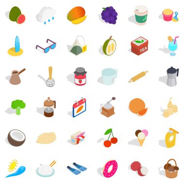 Çay zaman Icons set, izometrik stili