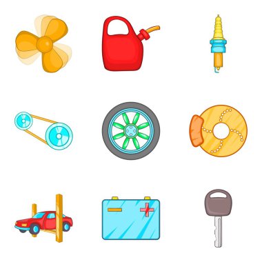 Motoru tamir Icons set, karikatür tarzı