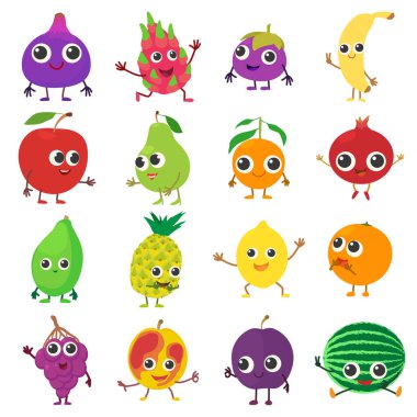 Meyve Icons set gülümseyen, karikatür tarzı