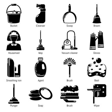 Temizlik araçları Icons set, basit tarzı