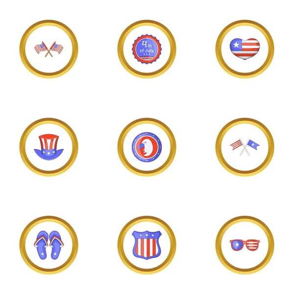 EE.UU. día de la independencia iconos conjunto, estilo de dibujos animados — Vector de stock