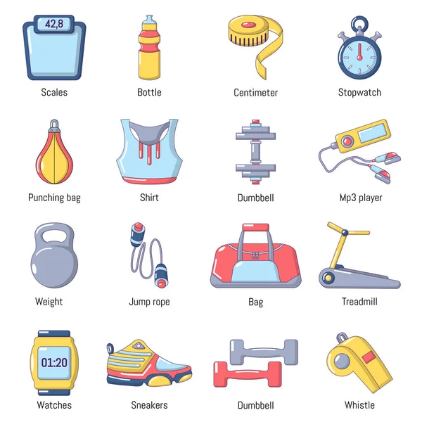 Spor salonu spor Icons set, karikatür tarzı