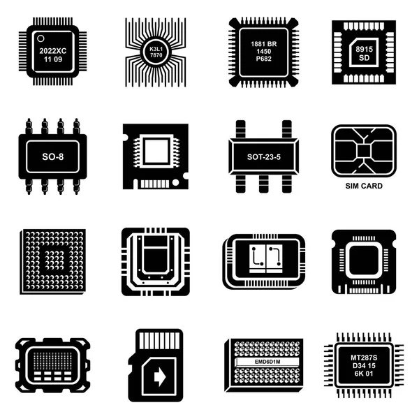 컴퓨터 칩 아이콘 세트, 간단한 스타일 — 스톡 벡터