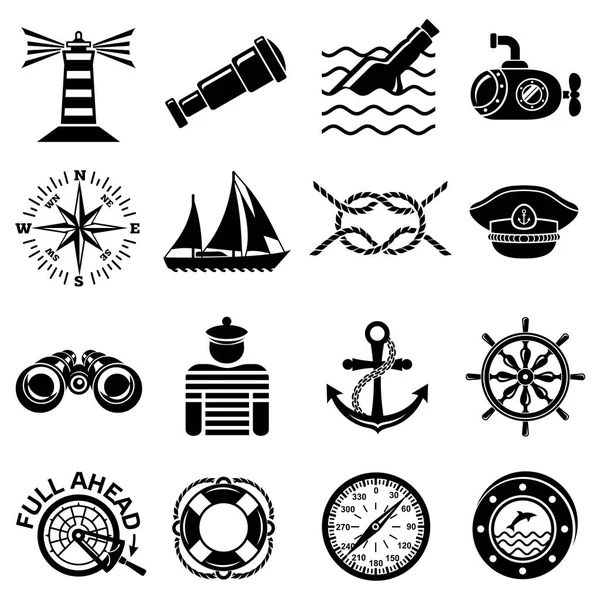Nautical icons set, simple style — Stock Vector