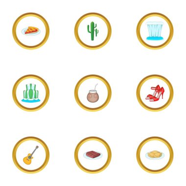 Tipik Arjantin Icons set, karikatür tarzı