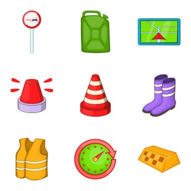 Yol onarım Icons set, karikatür tarzı