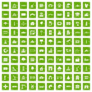 100 manzara öğesi simgeleri grunge yeşil ayarla