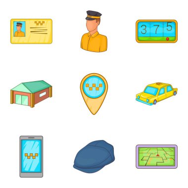 Taksi Icons set, karikatür tarzı