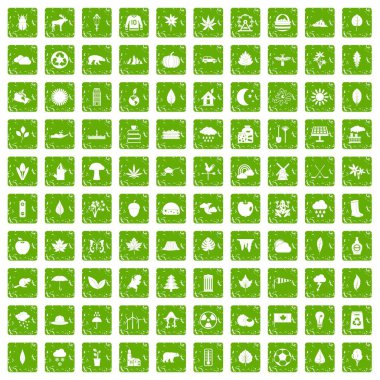 100 yaprak simgeler grunge yeşil ayarla