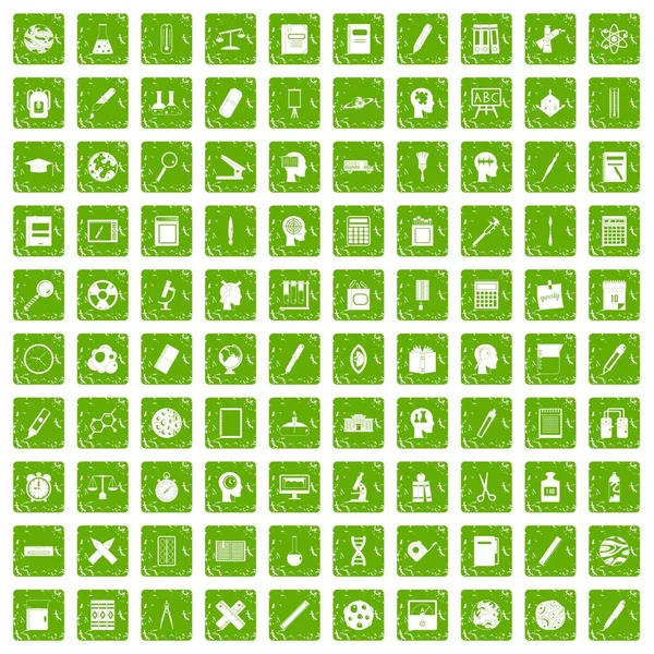 100 lärande ikoner anger grunge grön — Stock vektor