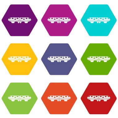 Renk altı yüzlü Monoray tren Icon set