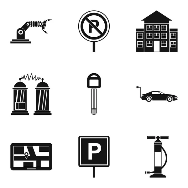 Gebrek aan parkeergelegenheid iconen set, eenvoudige stijl — Stockvector