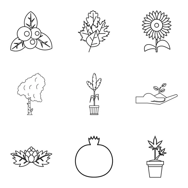 Creciendo en conjunto de iconos de jardín, estilo de contorno — Vector de stock