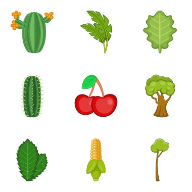 Yeşil Icons set, karikatür tarzı bitkiler