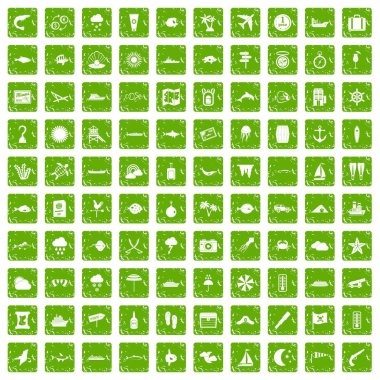 100 deniz çevresinin simgeler grunge yeşil ayarla